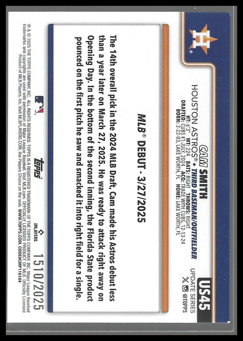 2025 Topps Update #US45 Cam Smith Gold #/2025
