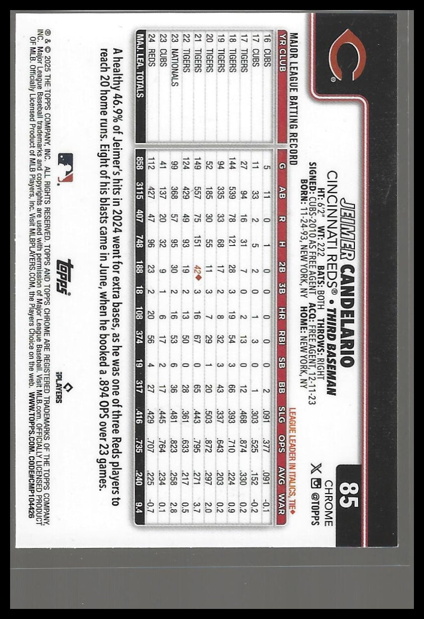 2025 Topps Chrome #85 Jeimer Candelario Aqua Refractors #/199
