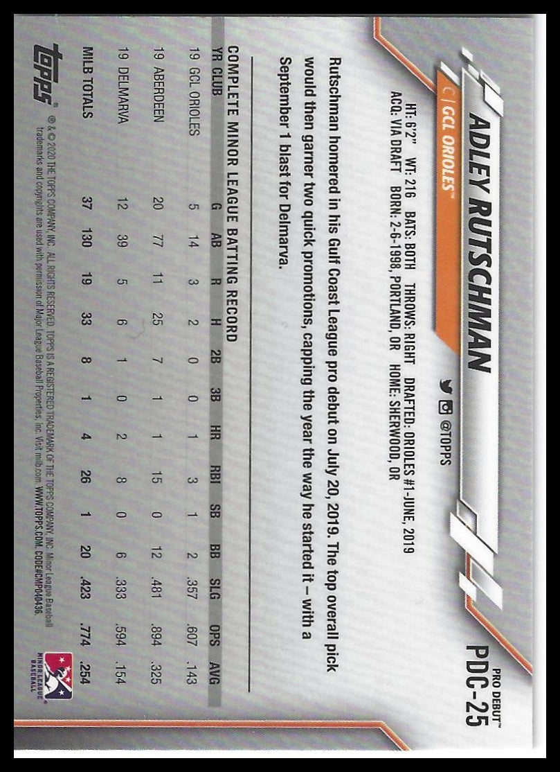 2020 Topps Pro Debut #PDC-25 Adley Rutschman Chrome