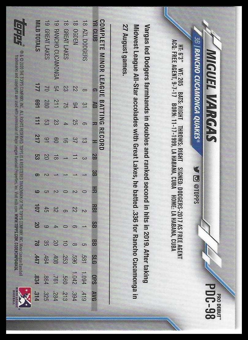 2020 Topps Pro Debut #PDC-98 Miguel Vargas Chrome