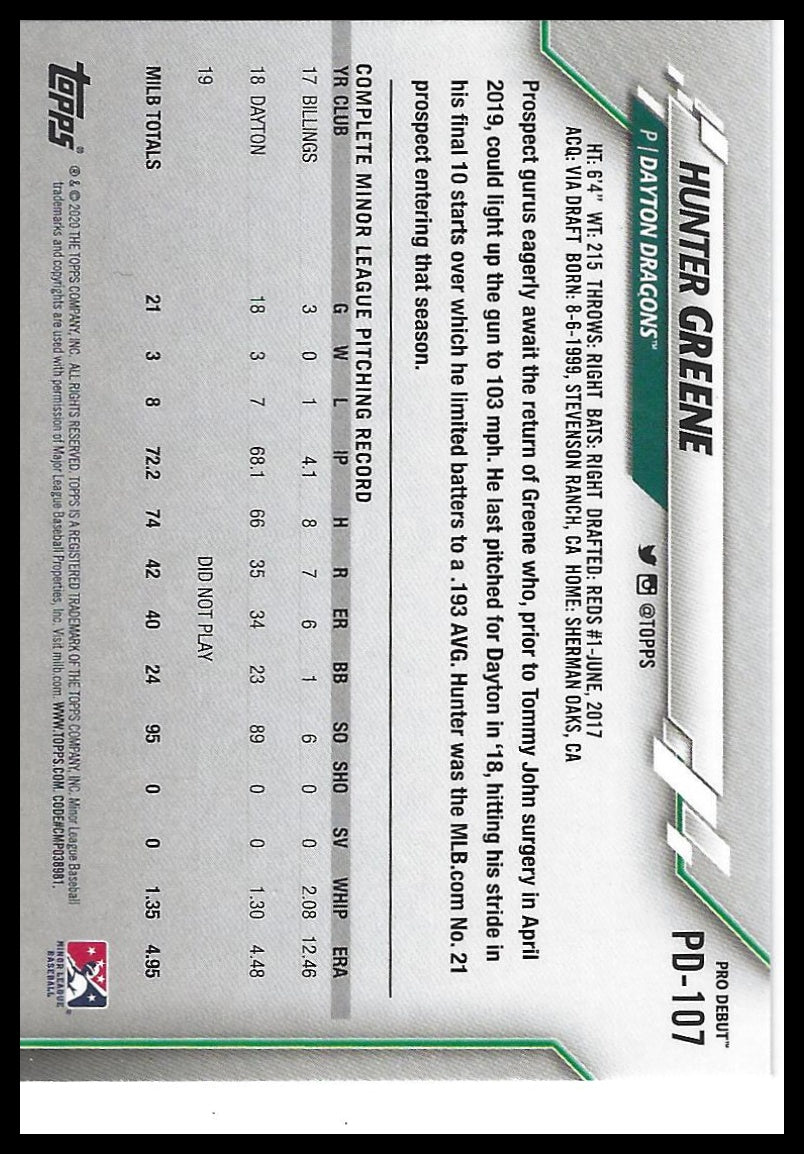 2020 Topps Pro Debut #PD-107 Hunter Greene