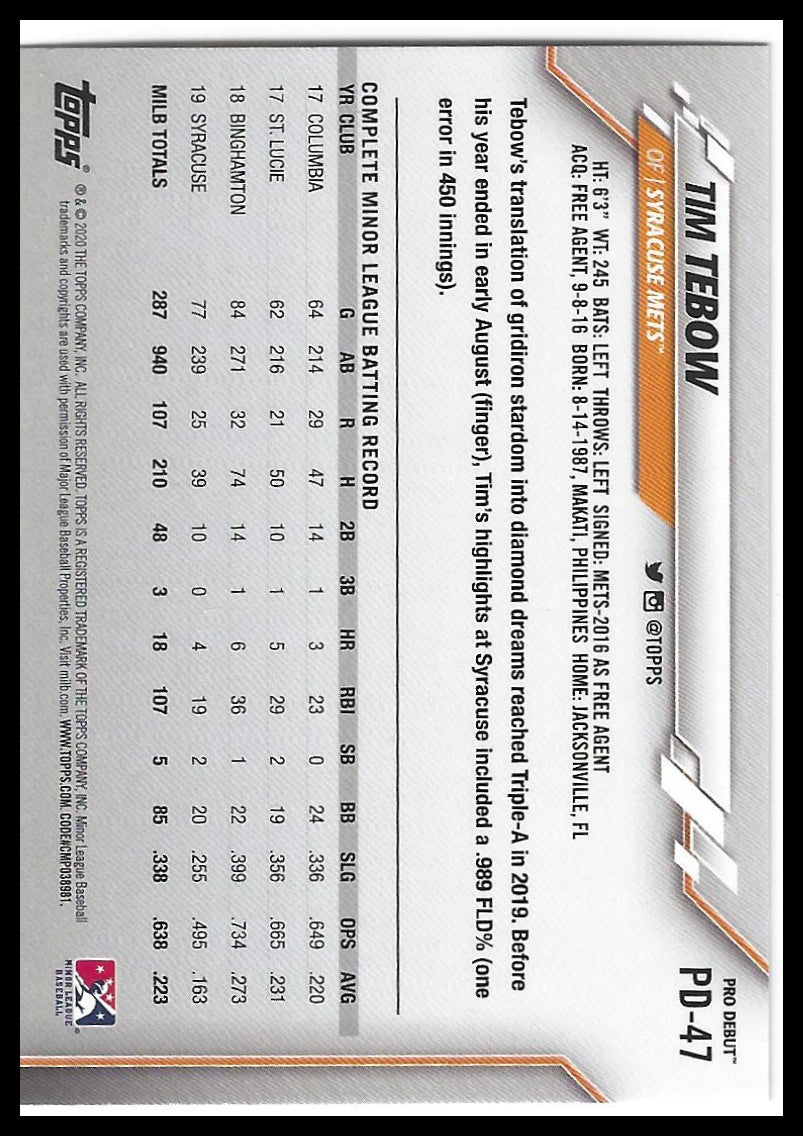 2020 Topps Pro Debut #PD-47 Tim Tebow