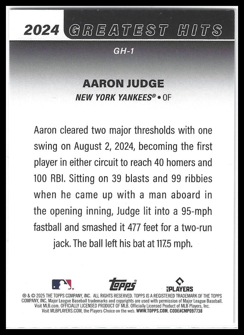 2025 Topps #GH-1 Aaron Judge 2024 Greatest Hits