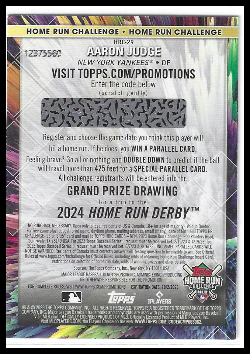 2023 Topps #HRC-29 Aaron Judge Home Run Challenge (Series Two)
