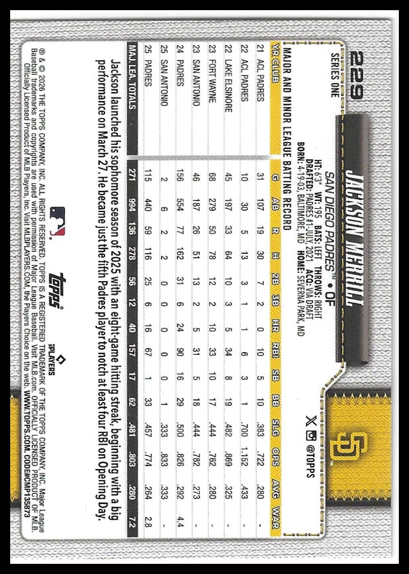 2026 Topps #229 Jackson Merrill Holiday