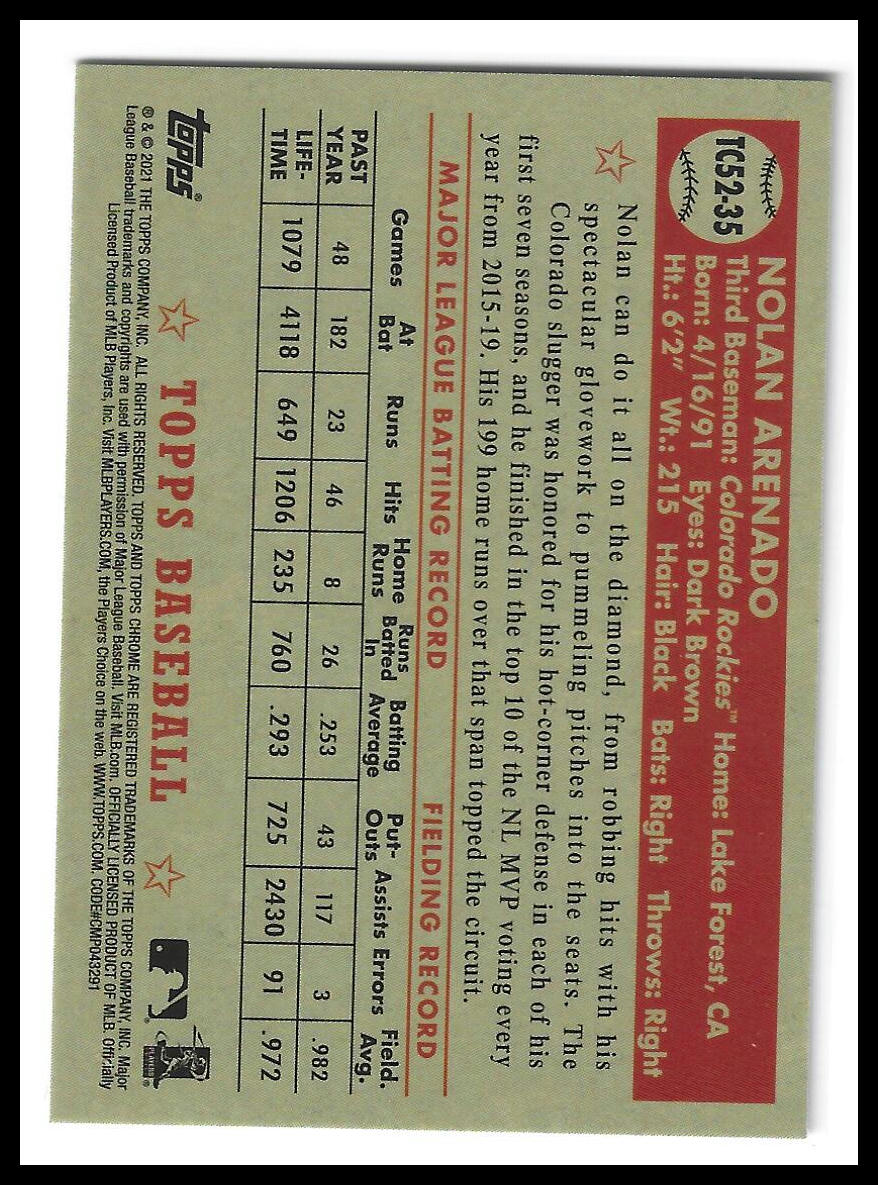 2021 Topps #TC52-35 Nolan Arenado 1952 Topps Redux Chrome