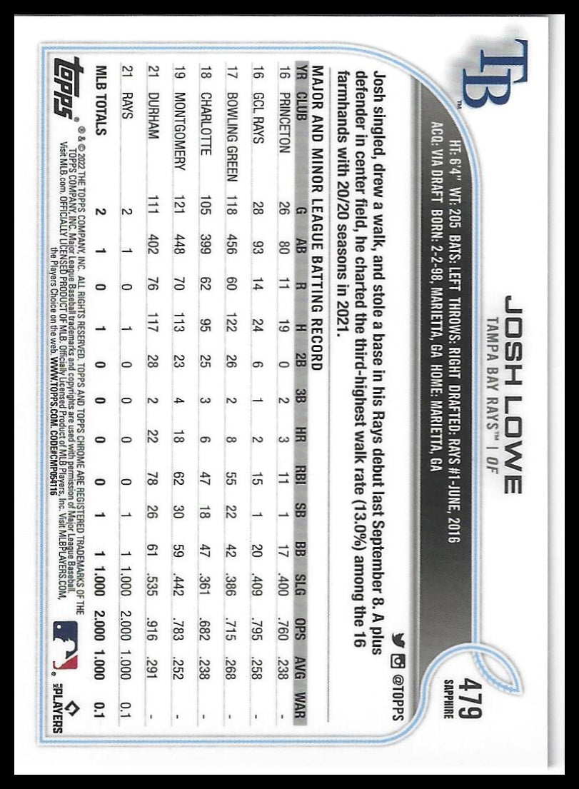 2022 Topps Chrome Sapphire Edition #479 Josh Lowe