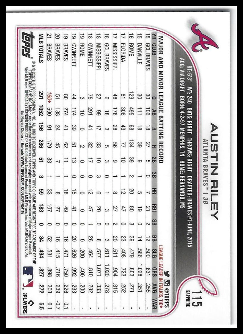 2022 Topps Chrome Sapphire Edition #115 Austin Riley