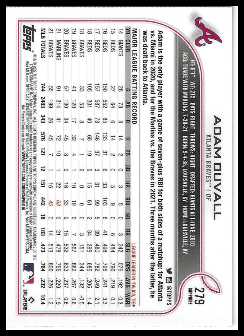 2022 Topps Chrome Sapphire Edition #279 Adam Duvall
