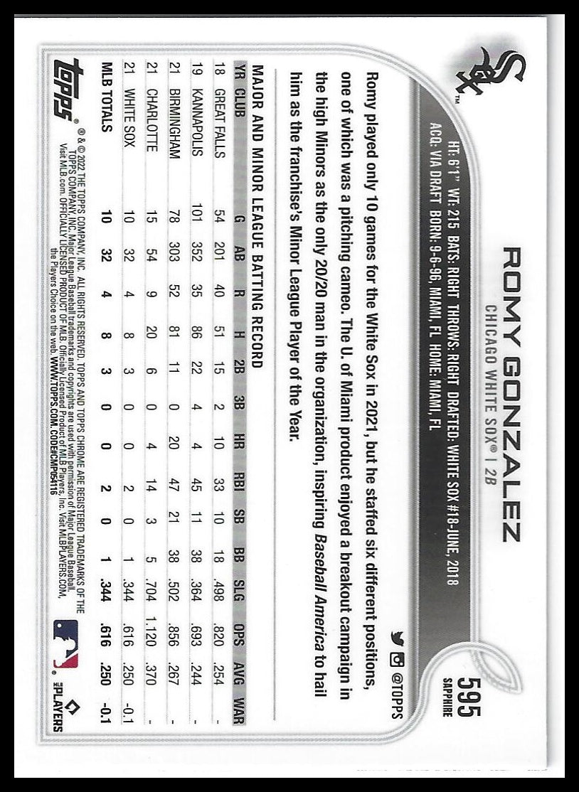 2022 Topps Chrome Sapphire Edition #595 Romy Gonzalez
