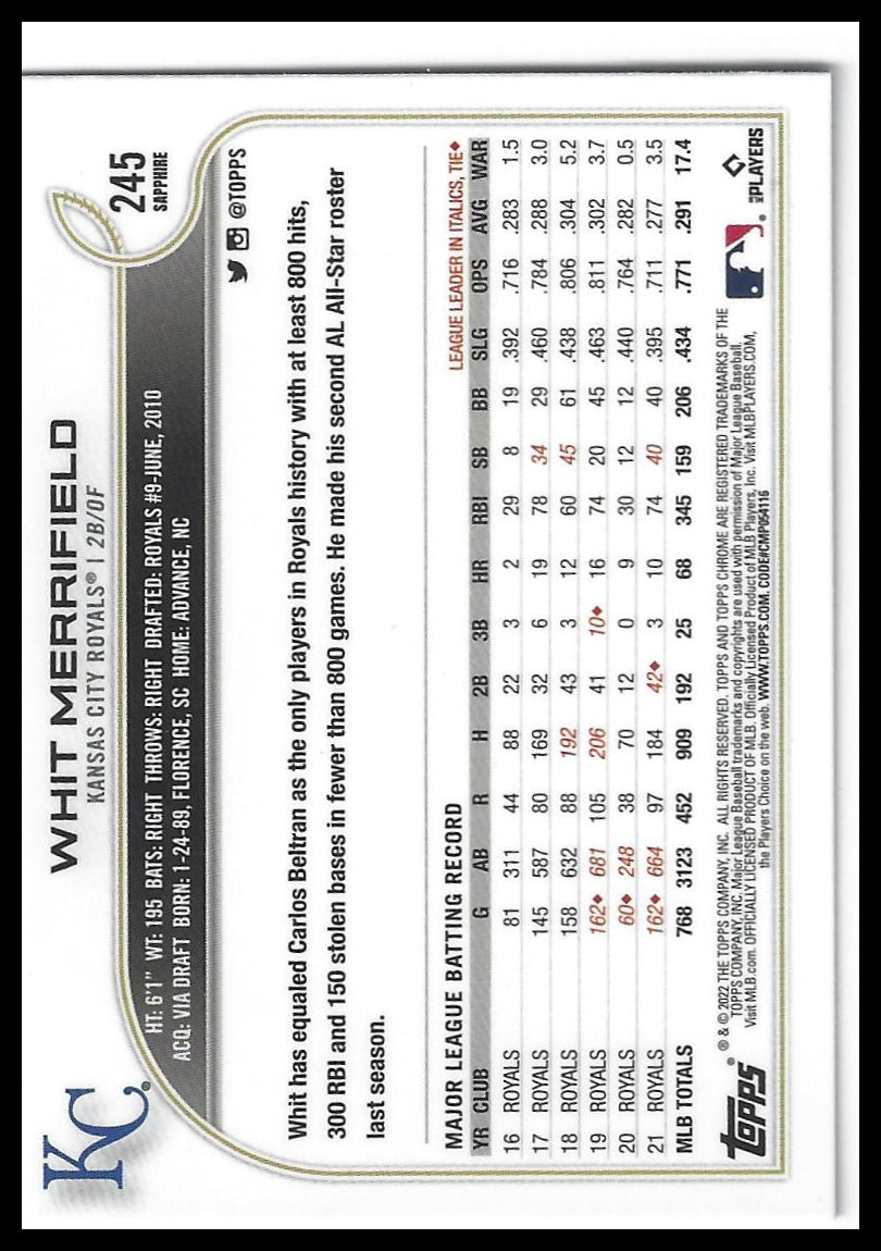 2022 Topps Chrome Sapphire Edition #245 Whit Merrifield