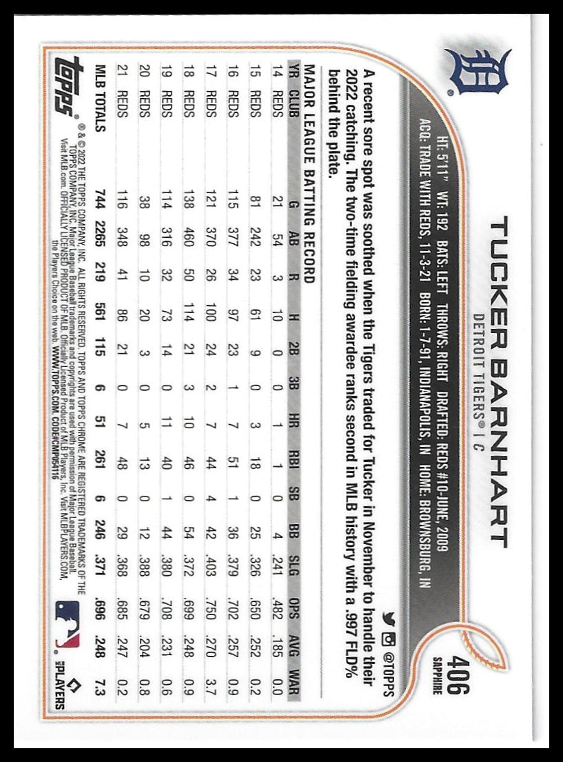 2022 Topps Chrome Sapphire Edition #406 Tucker Barnhart