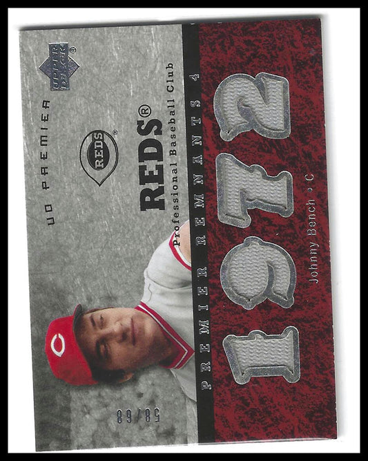 2007 Upper Deck Premier #PR4-JB Johnny Bench Premier Remnants 4 (Quad) #/68