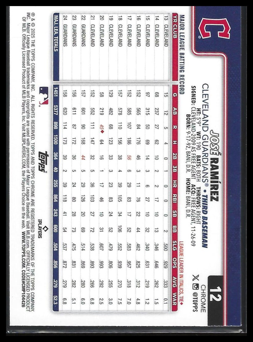 2025 Topps Chrome #12 José Ramírez Raywave Refractors