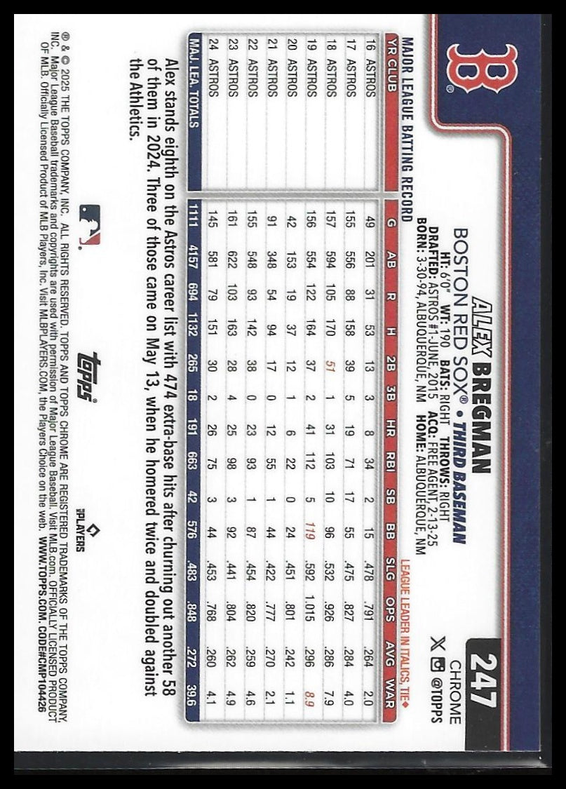 2025 Topps Chrome #247 Alex Bregman Raywave Refractors