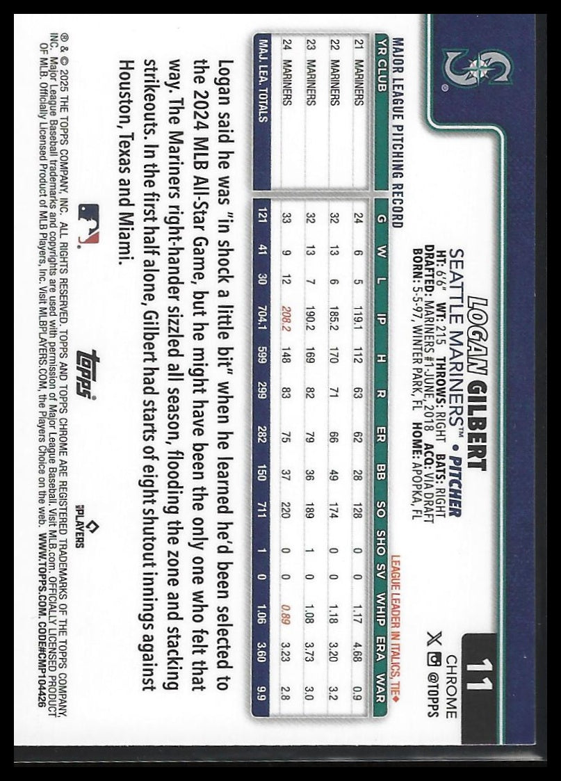 2025 Topps Chrome #11 Logan Gilbert Raywave Refractors
