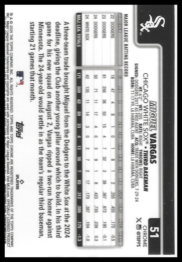 2025 Topps Chrome #51 Miguel Vargas Raywave Refractors