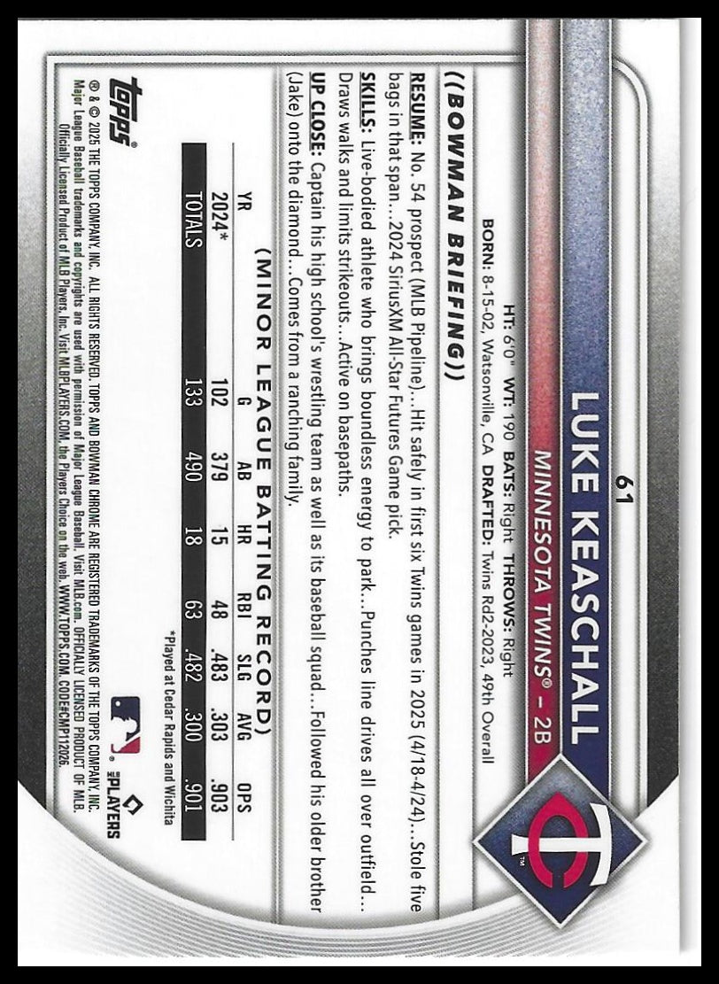 2025 Bowman Chrome #61 Luke Keaschall