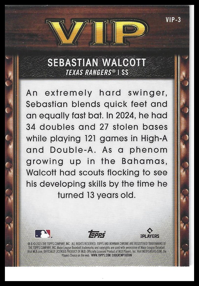 2025 Bowman #VIP-3 Sebastian Walcott Very Important Prospects Mojo Refractor