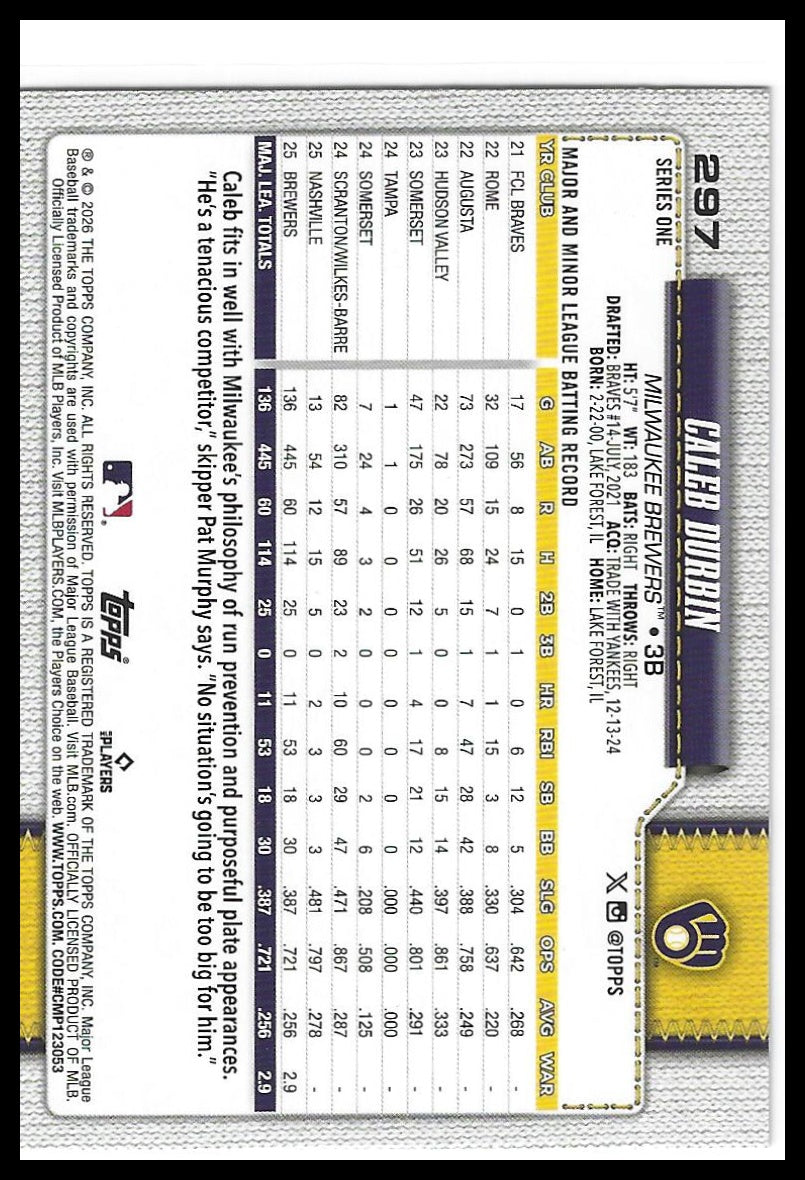 2026 Topps #297 Caleb Durbin Diamante Foil