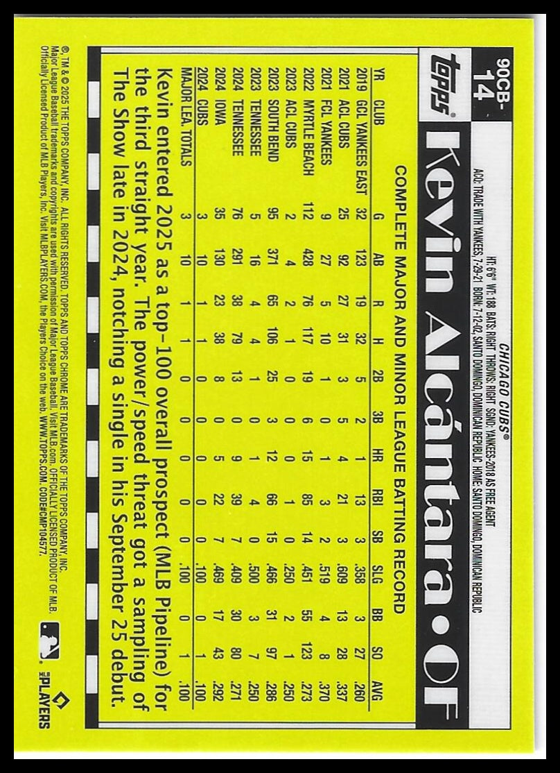 2025 Topps Chrome #90CB-14 Kevin Alcantara 1990 Topps Baseball 35th Anniversary