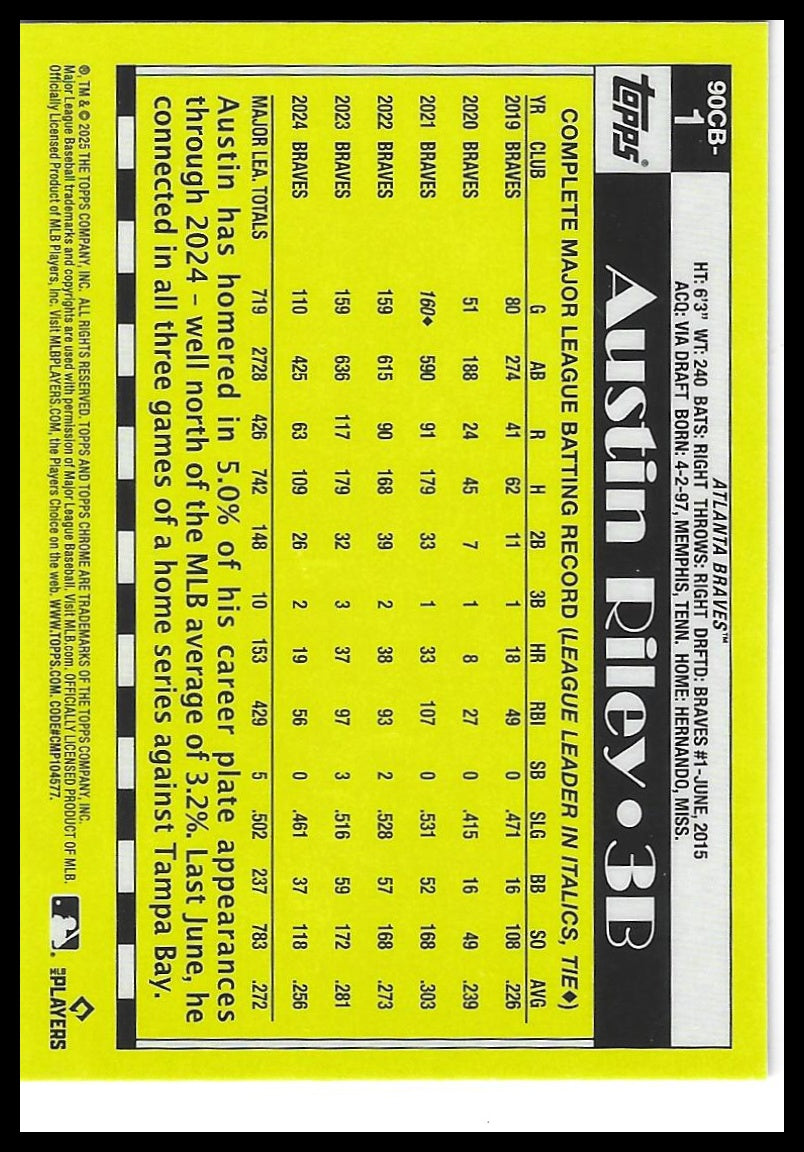 2025 Topps Chrome #90CB-1 Austin Riley 1990 Topps Baseball 35th Anniversary