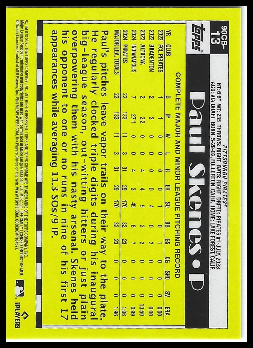 2025 Topps Chrome #90CB-13 Paul Skenes 1990 Topps Baseball 35th Anniversary