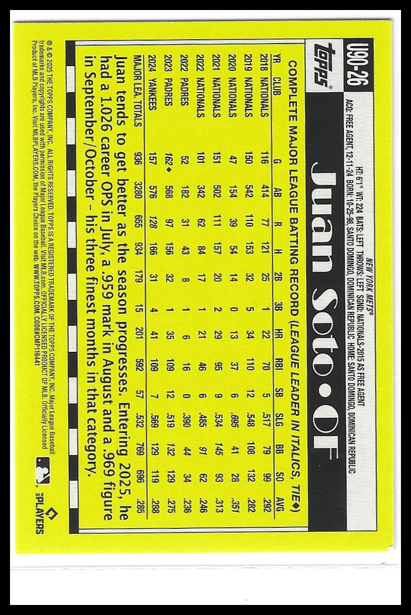 2025 Topps Update #U90-26 Juan Soto 1990 Topps Baseball 35th Anniversary