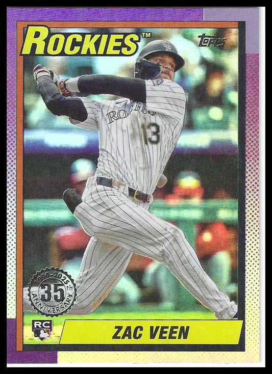 2025 Topps Update #U90-34 Zac Veen 1990 Topps Baseball 35th Anniversary