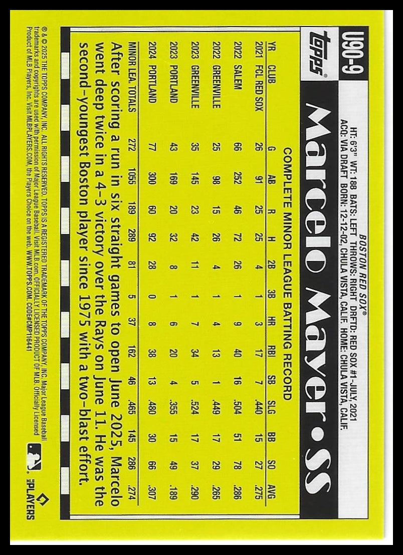 2025 Topps Update #U90-9 Marcelo Mayer 1990 Topps Baseball 35th Anniversary