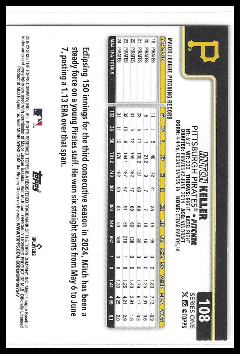 2025 Topps #108 Mitch Keller Holo Foil