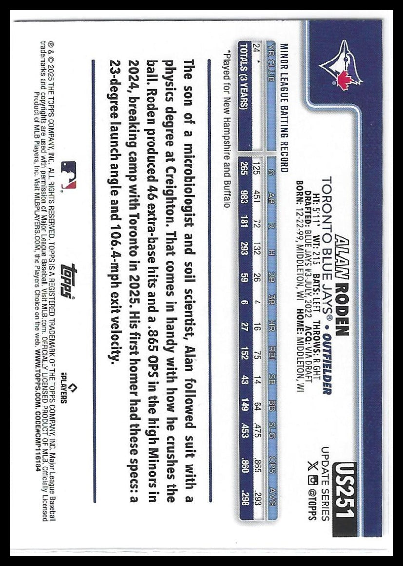 2025 Topps Update #US251 Alan Roden Holo Foil