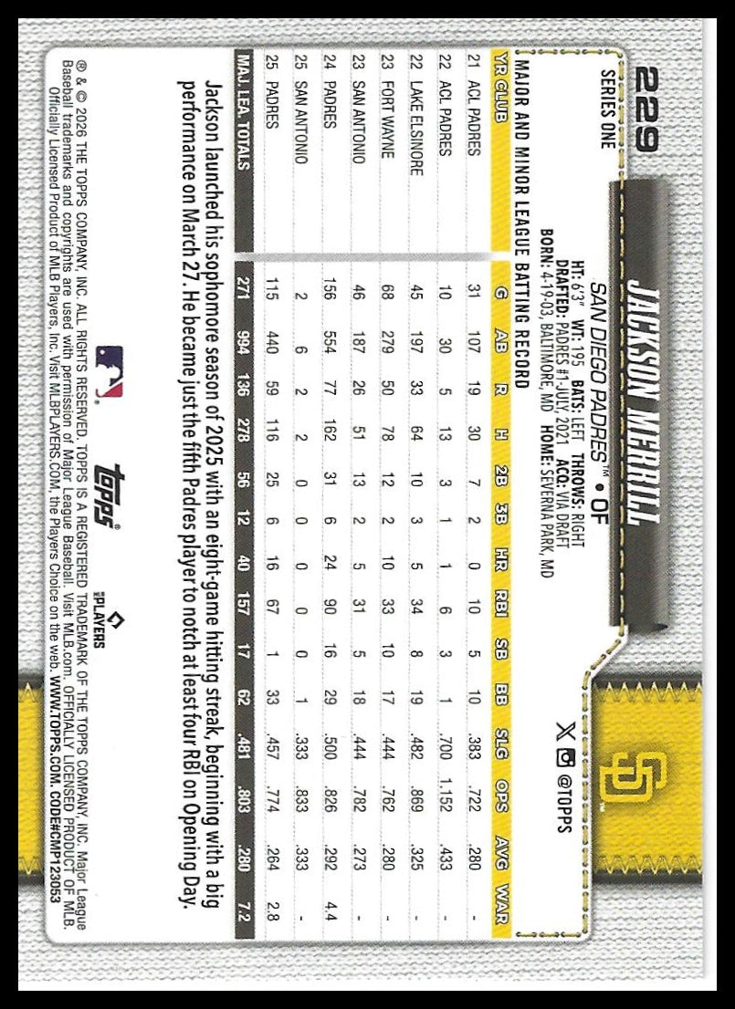2026 Topps #229 Jackson Merrill Holo Foil