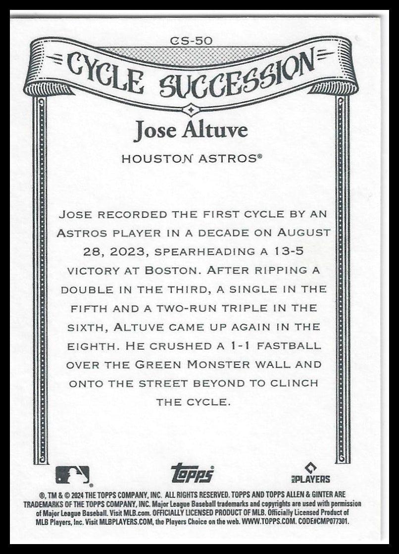 2024 Topps Allen & Ginter #CS-50 Jose Altuve Cycle Succession