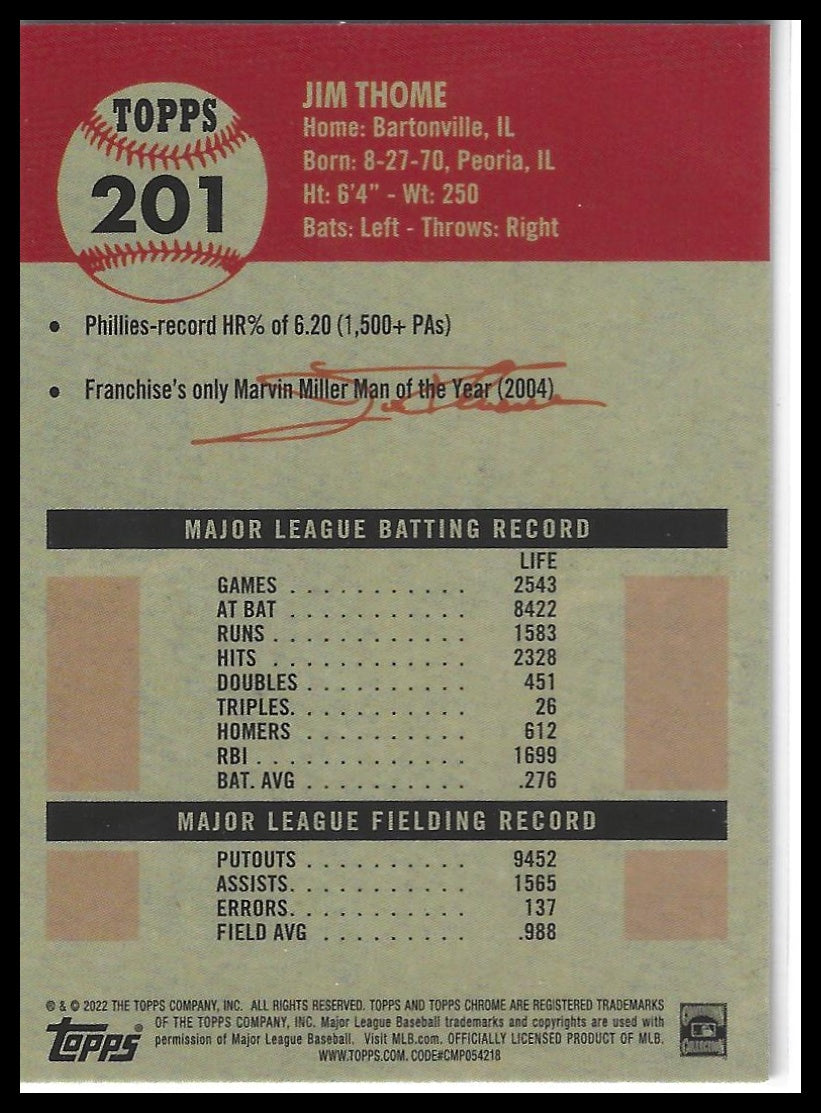 2022 Topps Chrome Platinum Anniversary #201 Jim Thome Prism Refractor