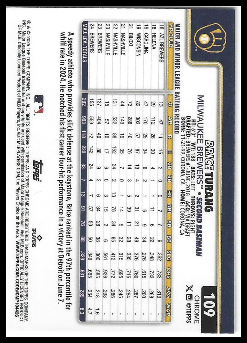 2025 Topps Chrome #109 Brice Turang Prism Refractors