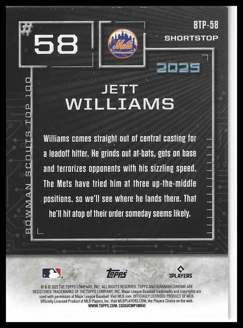 2025 Bowman #BTP-58 Jett Williams Bowman Scouts Top 100