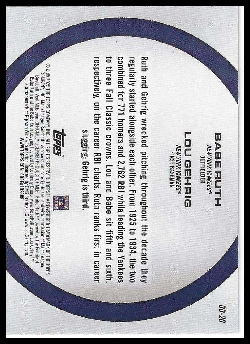 2025 Topps #DD-20 Babe Ruth / Lou Gehrig Dynamic Duos