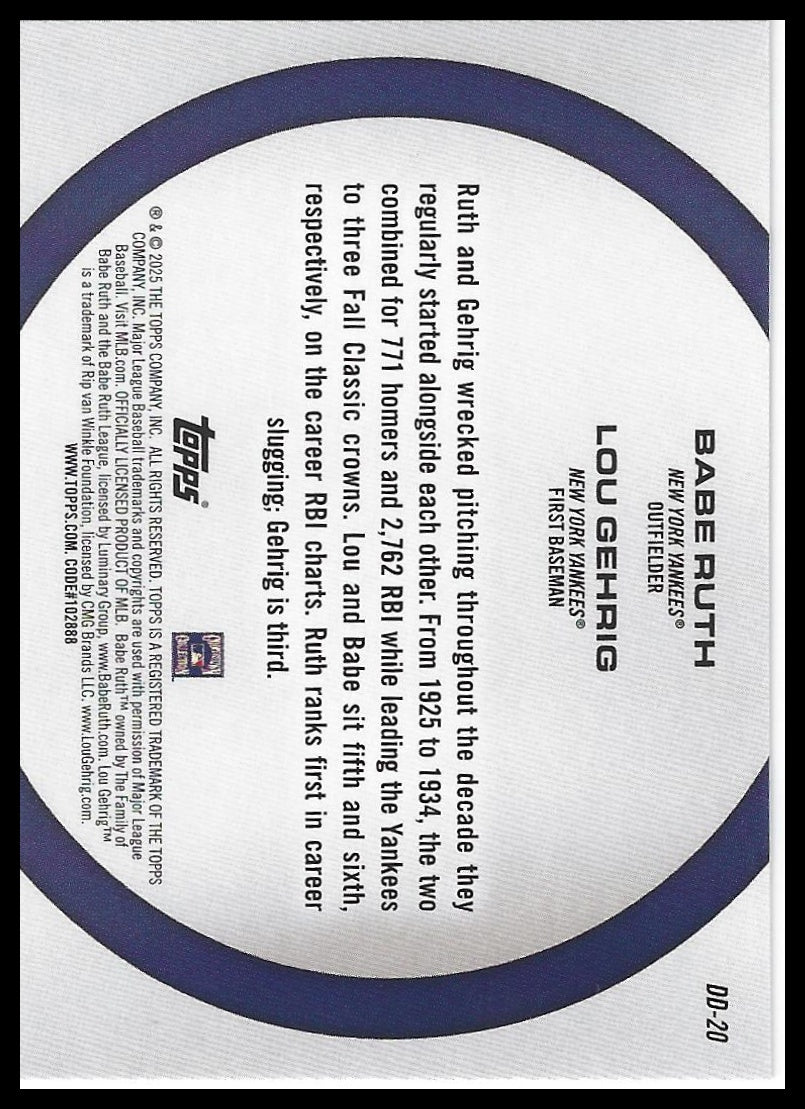 2025 Topps #DD-20 Babe Ruth / Lou Gehrig Dynamic Duos