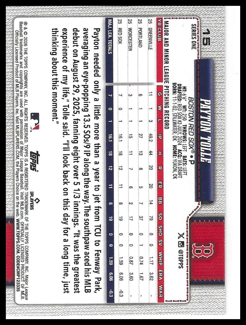 2026 Topps #15 Payton Tolle Team Color Border