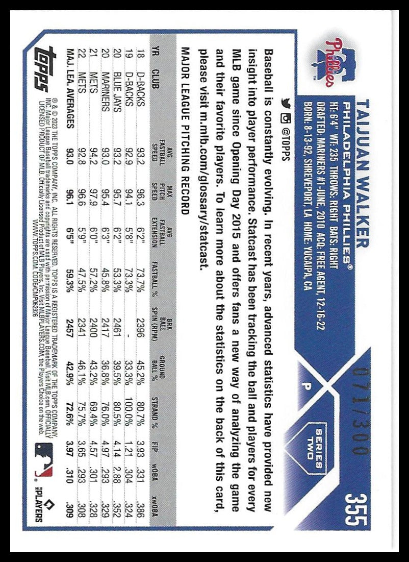 2023 Topps #355 Taijuan Walker Advanced Stats #/300
