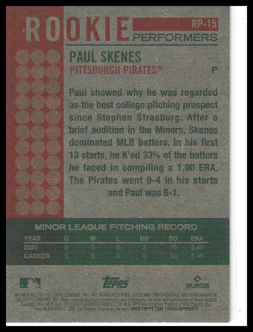 2024 Topps Heritage #RP-15 Paul Skenes Rookie Performers