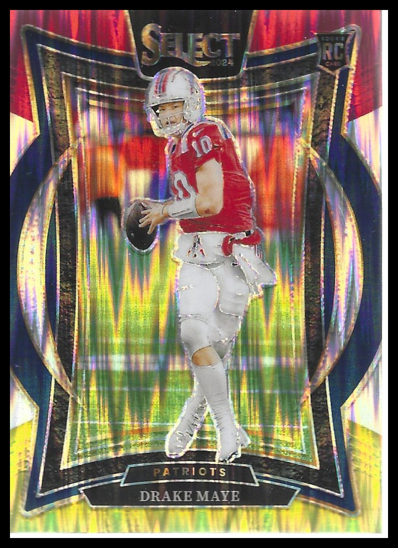 2024 Panini Select #27 Drake Maye Red & Yellow Prizm Shock