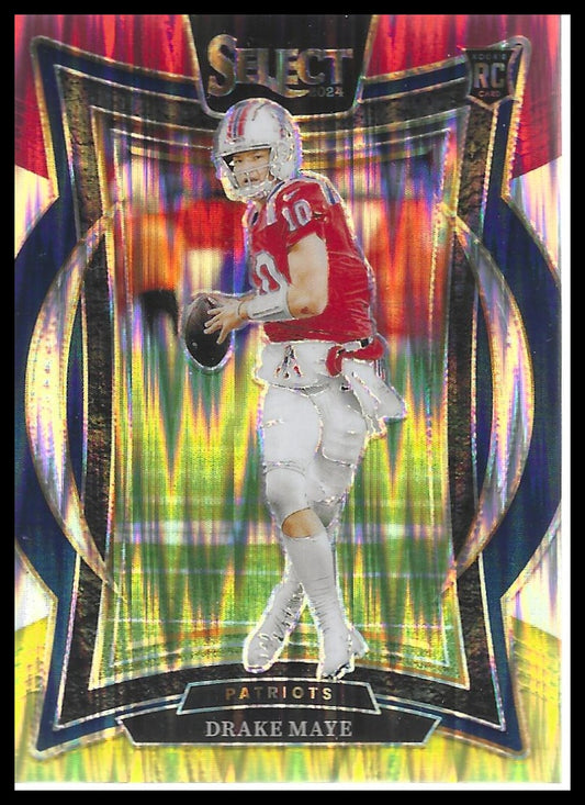 2024 Panini Select #27 Drake Maye Red & Yellow Prizm Shock