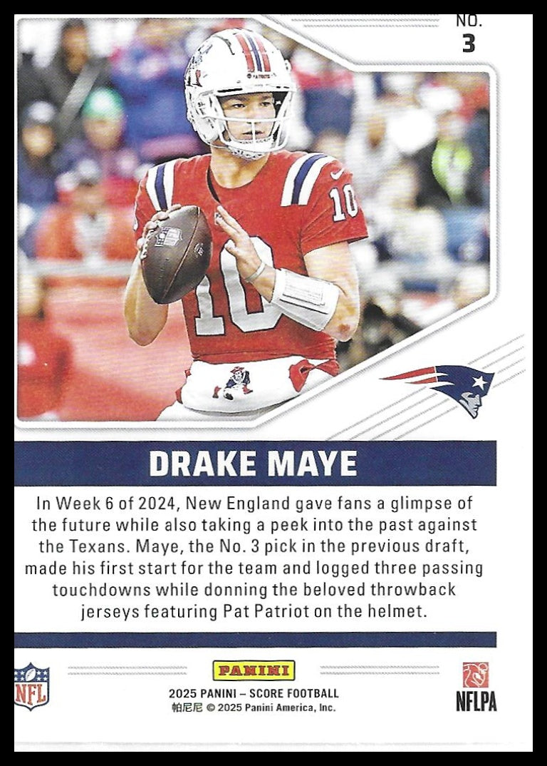 2025 Score #3 Drake Maye Throwbacks Red