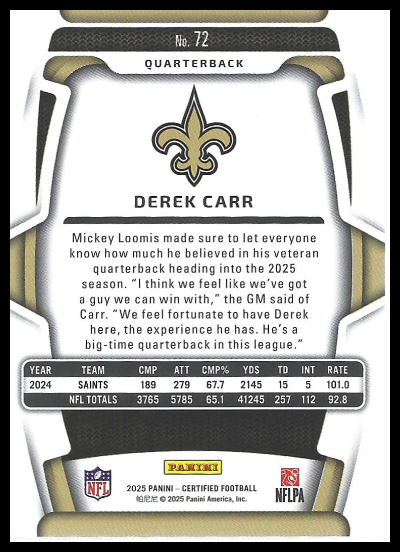 2025 Panini Certified #72 Derek Carr Mirror #/399
