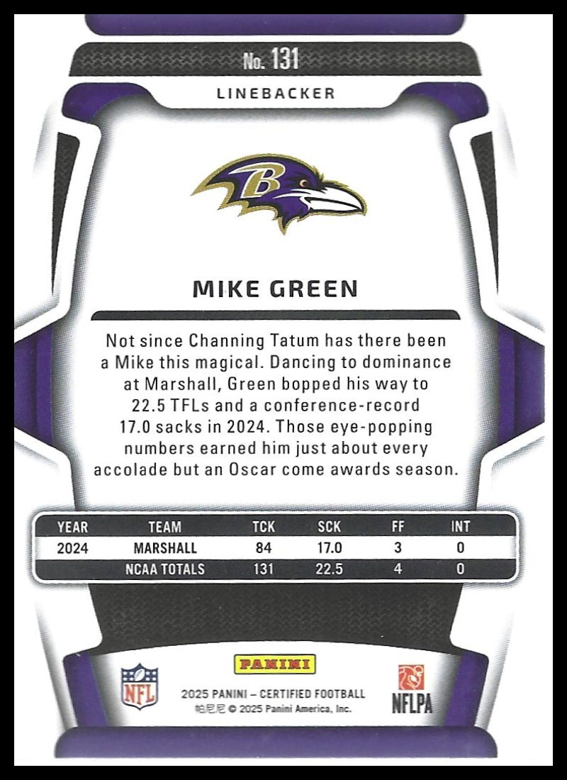 2025 Panini Certified #131 Mike Green Mirror Orange #/150
