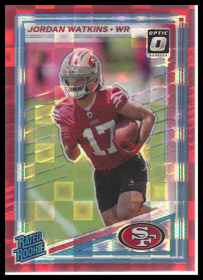 2025 Donruss #356 Jordan Watkins Optic Rated Rookies Preview Red Pandora