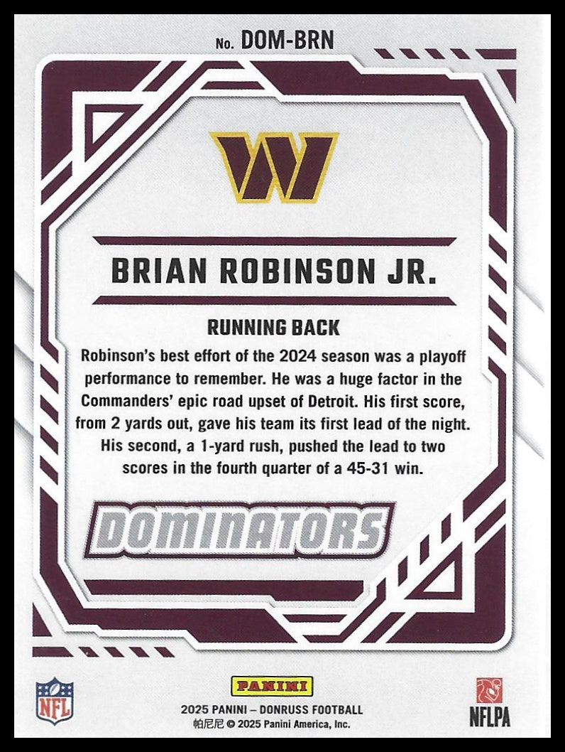 2025 Donruss #DOM-BRN Brian Robinson Jr. Dominators