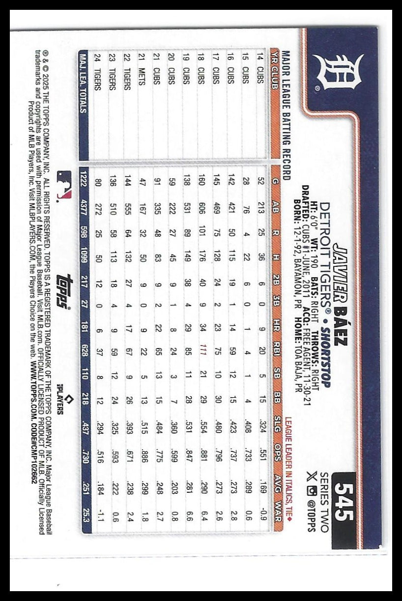2025 Topps #545 Javier Báez Rainbow Foil